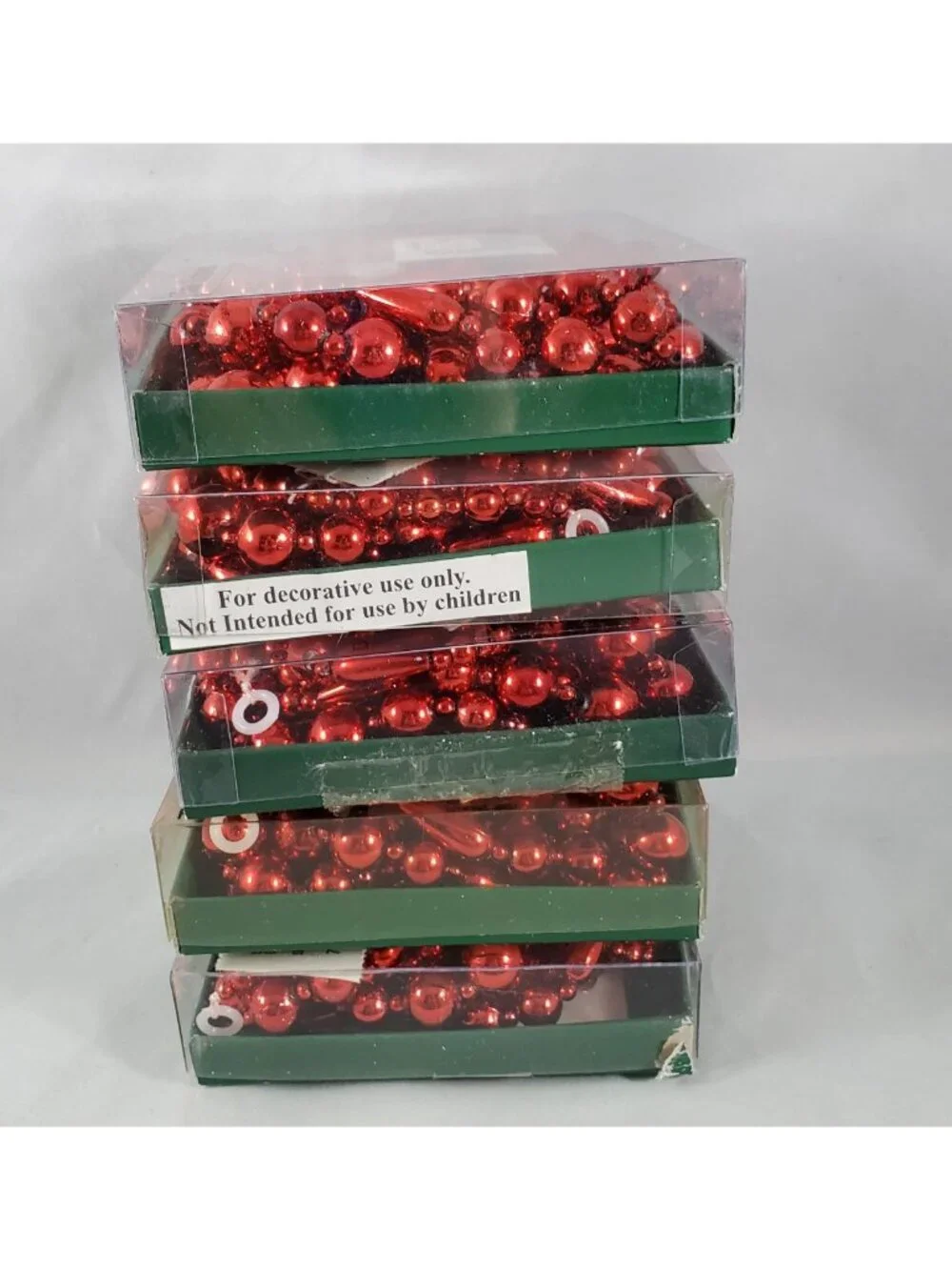 Set of 5 Marshall Fields Red Water Drop Plastic Bead Christmas Garland 9ft each